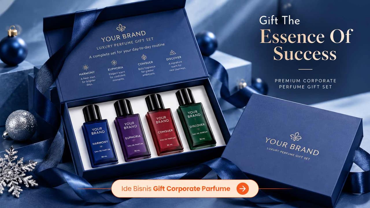 Corporate gift set hampers parfum custom logo perusahaan