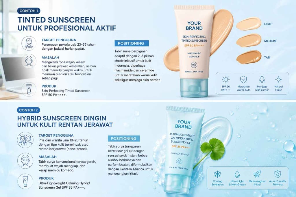 Perbedaan formula tinted sunscreen untuk profesional aktif dan hybrid sunscreen untuk kulit rentan jerawat Dreamlab
