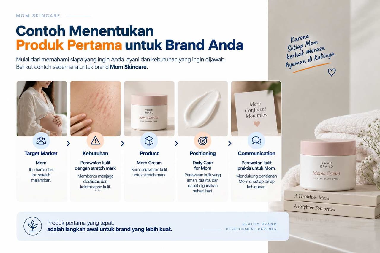 Contoh menentukan produk pertama Mom Cream untuk brand skincare