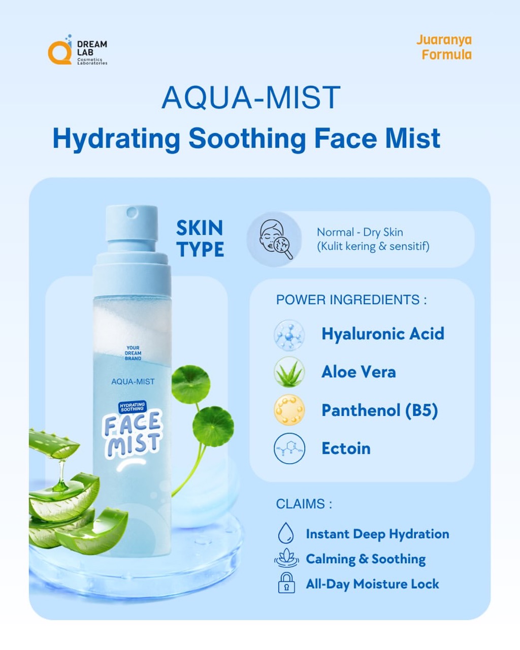 AQUA-MIST hydrating soothing face mist maklon kosmetik Dreamlab